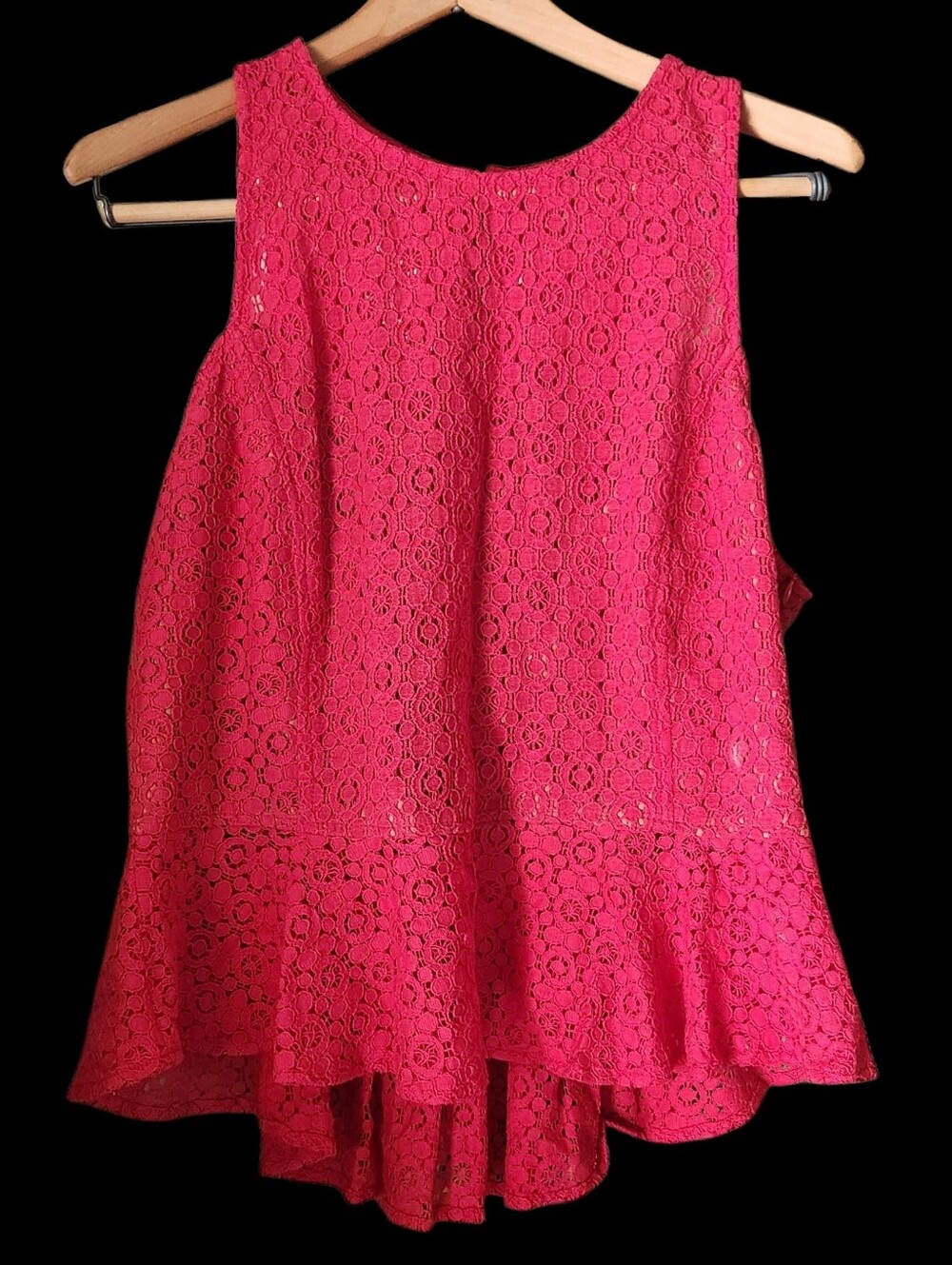 Fashion Star  Bright Red W/Nude Lining Lace Peplum Tank Top Sz 18